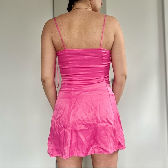 Zara Satin Mini Dress – Barbiecore 90s Coquette Babydoll - Hot Pink - Size M - Picture 3 of 15